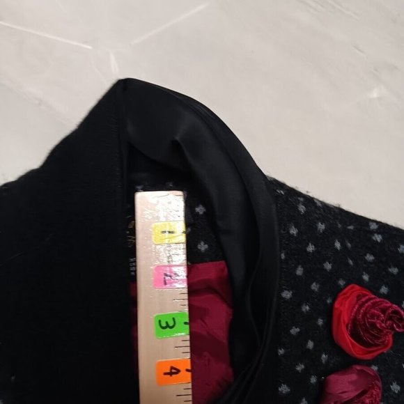 Icelandic design Wool Cardigan MEDIUM Gray Sweater Silk Neck Polka-dot jacket - Picture 4 of 16